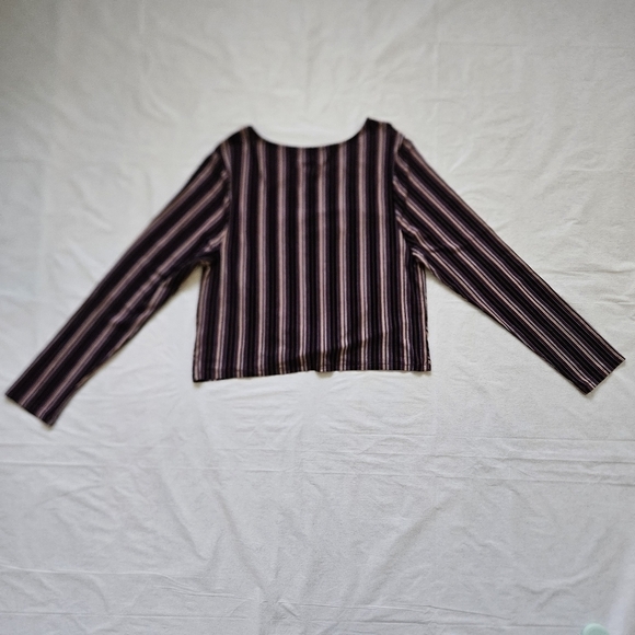 Hiatus Knot Front Top Womens XL Striped LS Cropped Pullover Stretch Office Boho - Picture 15 of 16